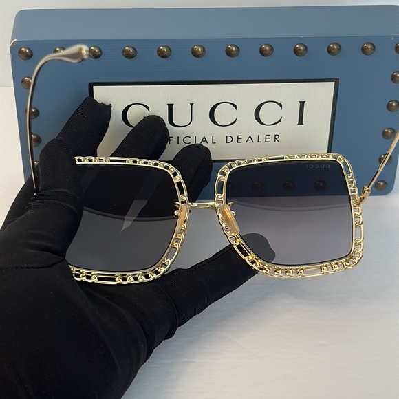 💯 - New Authentic GUCCI Oversized Square Chain Sunglasses Women's GG1033S 002 - Picture 11 of 17
